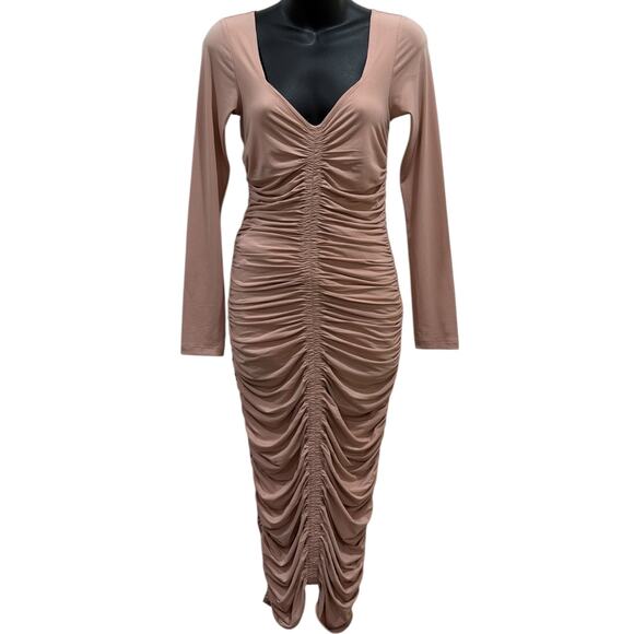Rachel Parcell Ruched Bodycon Dress in Blush Beige - Picture 2 of 7